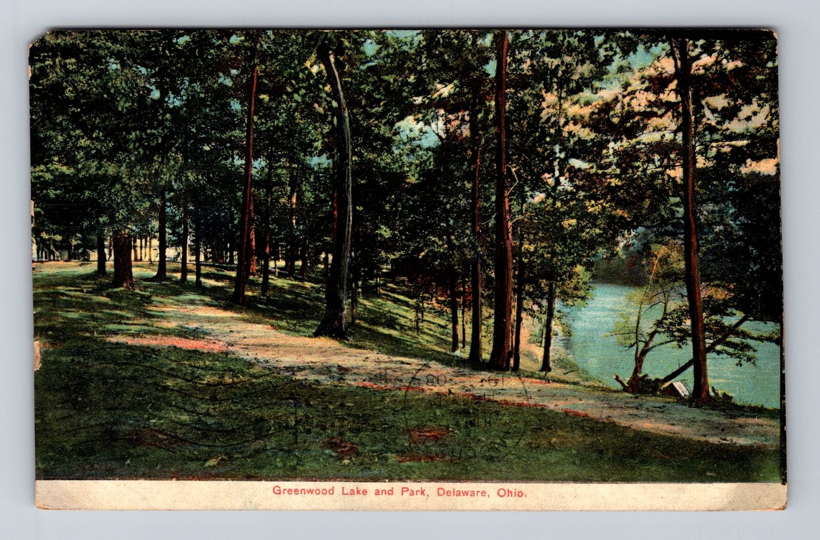 Delaware OH-Ohio, Greenwood Lake and Park, Antique Vintage c1908 Postcard