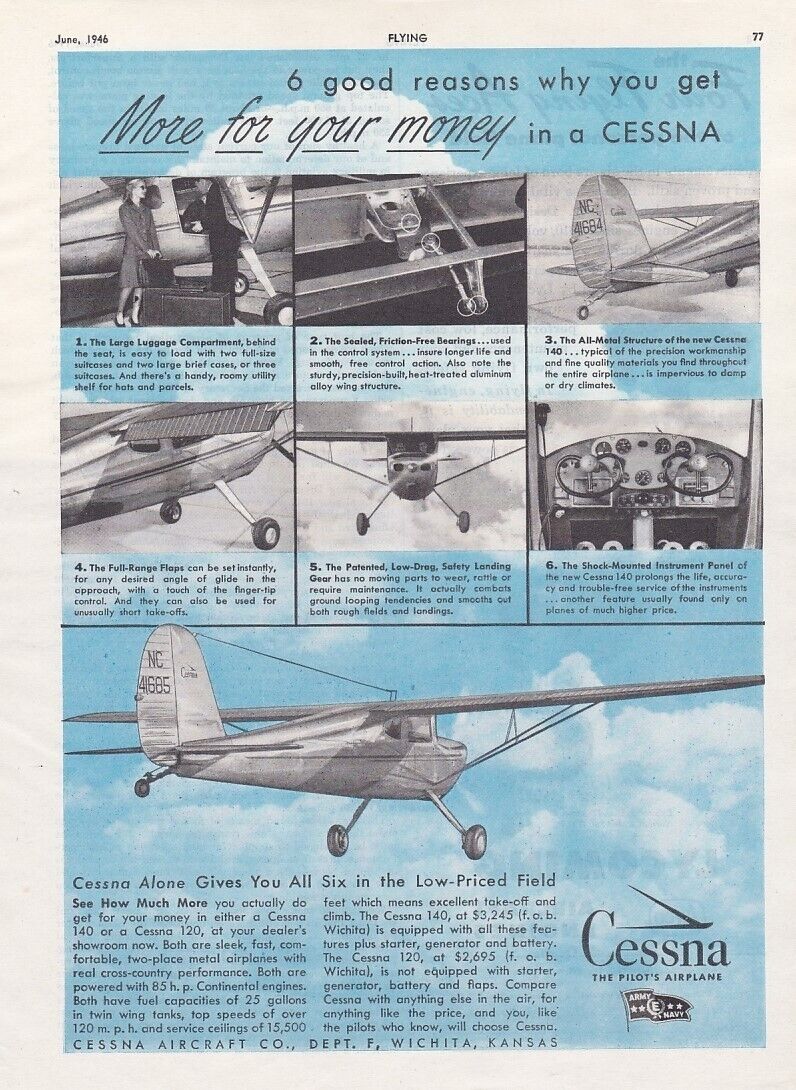 1946 Cessna 120 / 140 Aircraft ad 3/25/2024h