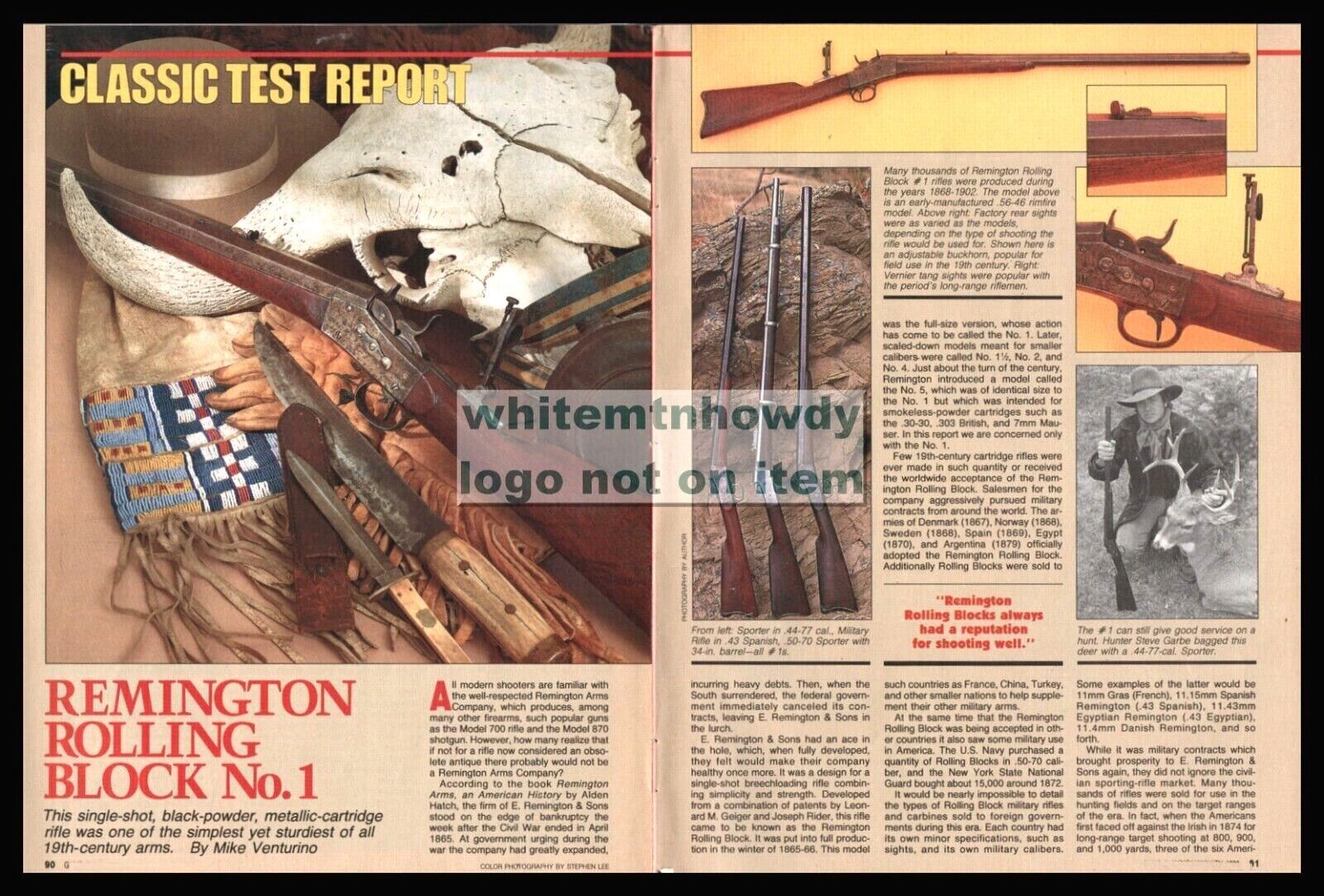 1990 REMINGTON Rolling Block No. 1 Black Powder Rifle 4-pg Evaluation Article