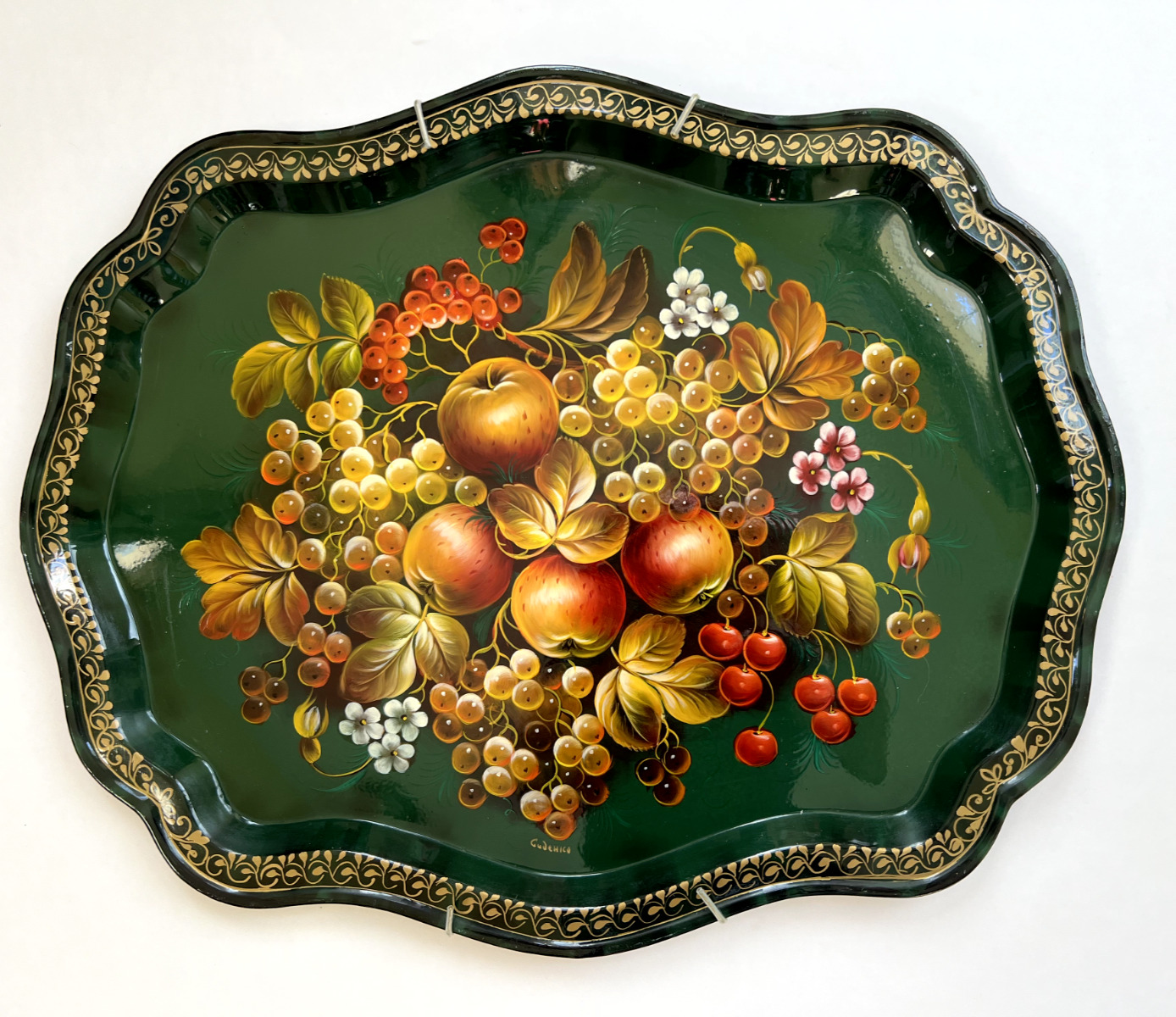 Zhostovo Tray Russian Traditional Flowers Artwork Oval Hand Painted Vintage WOW,