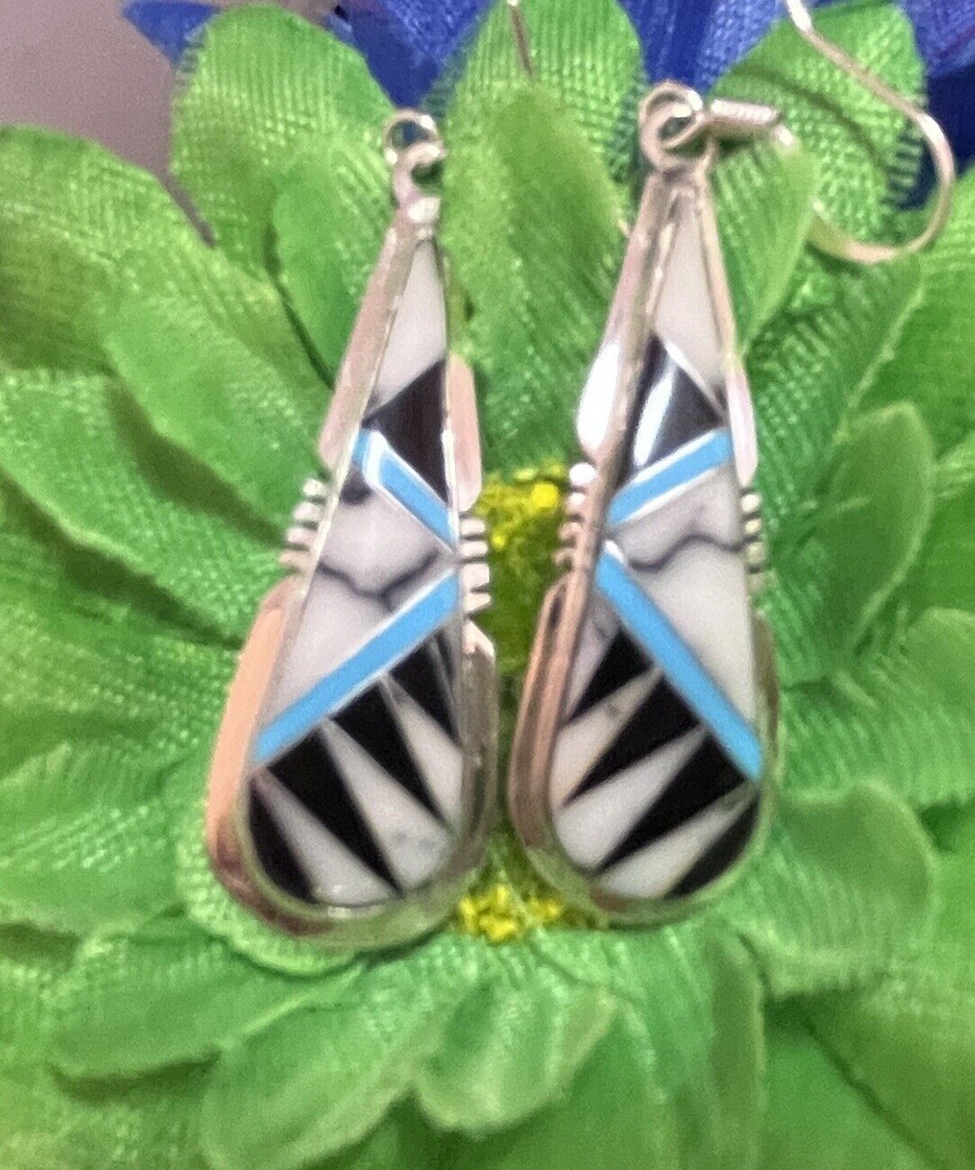 Navajo Sterling White Buffalo, Turquoise Earrings #852 SIGNED