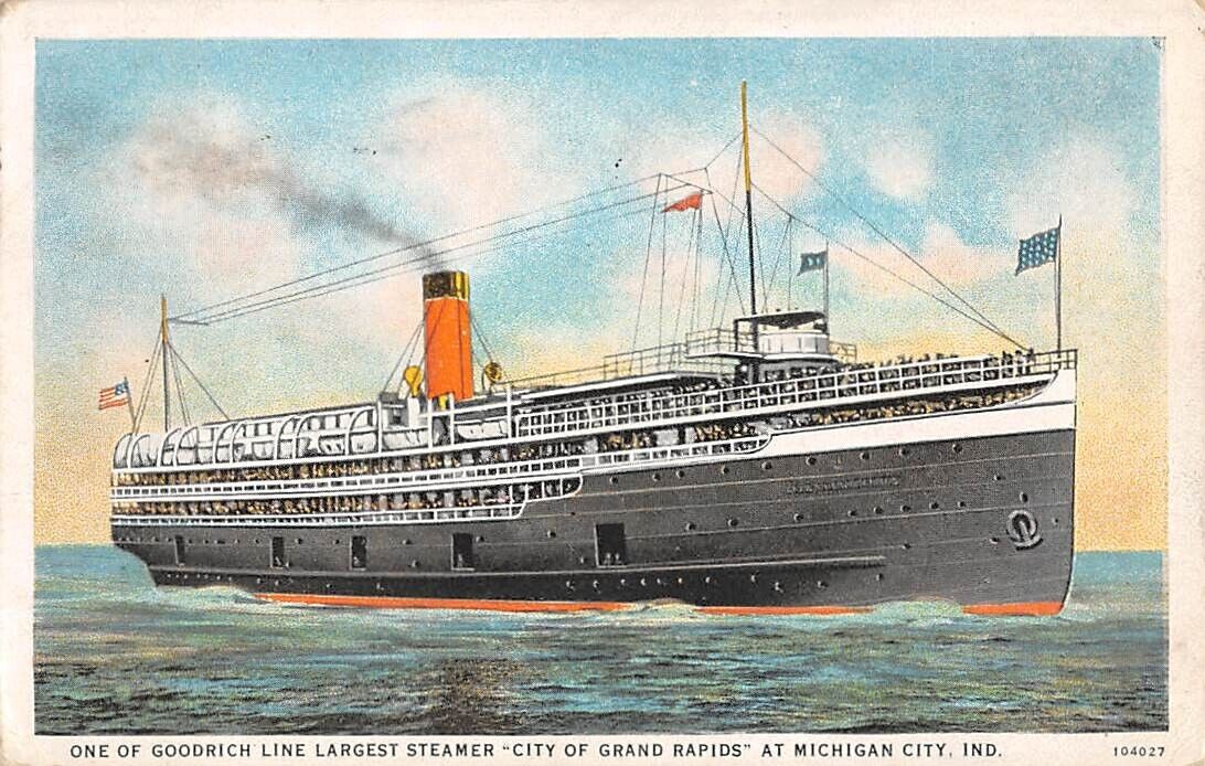 SS CITY OF GRAND RAPIDS AT SEA ~  GOODRICH SHIP LINE, CURT TEICH PUB used 1926