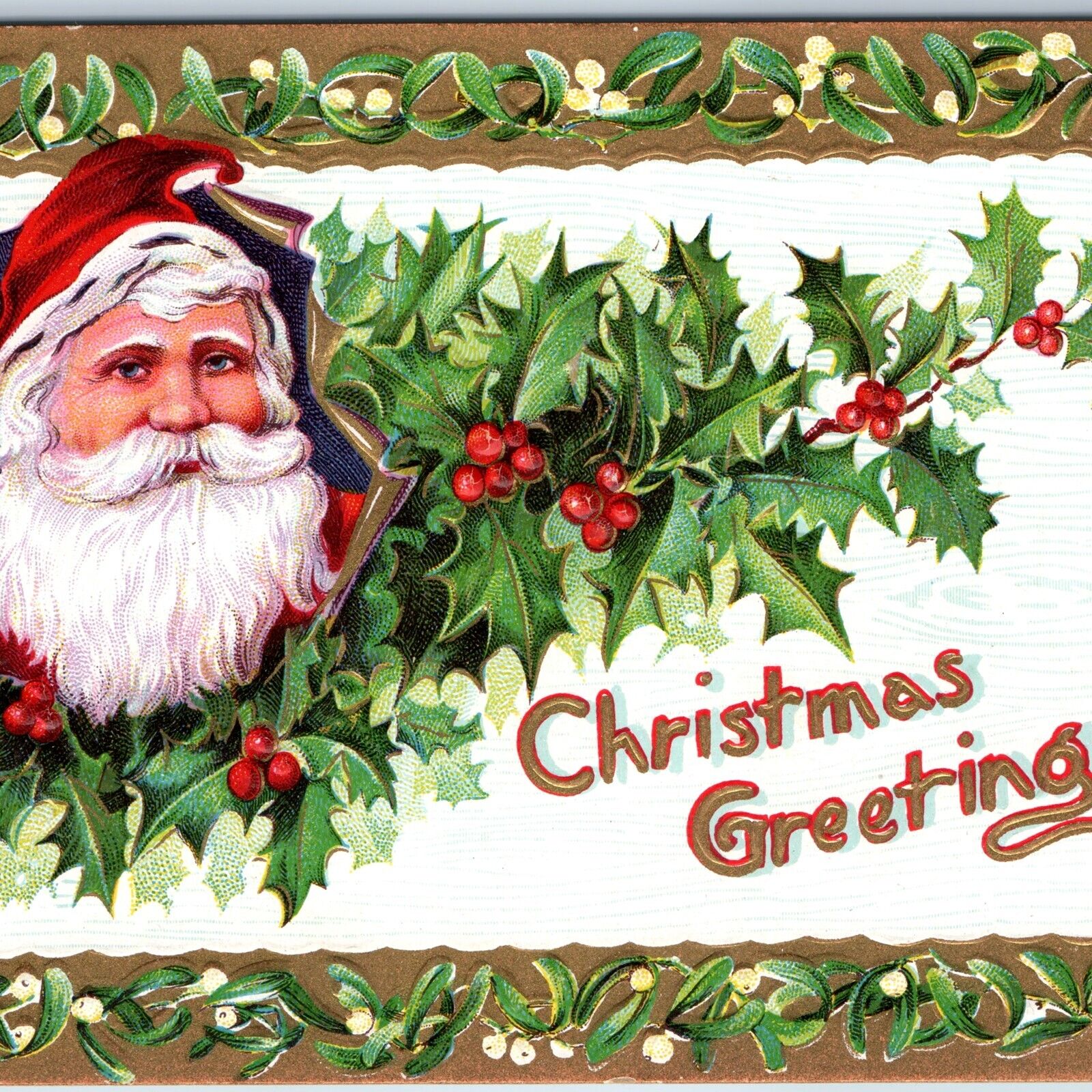 c1910s Germany Embossed Color Santa Claus Head Christmas Greetings Postcard A204