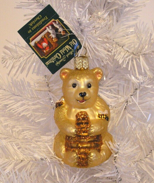2010 - HONEY BEAR CUB - OLD WORLD CHRISTMAS BLOWN GLASS ORNAMENT - NEW W/TAG