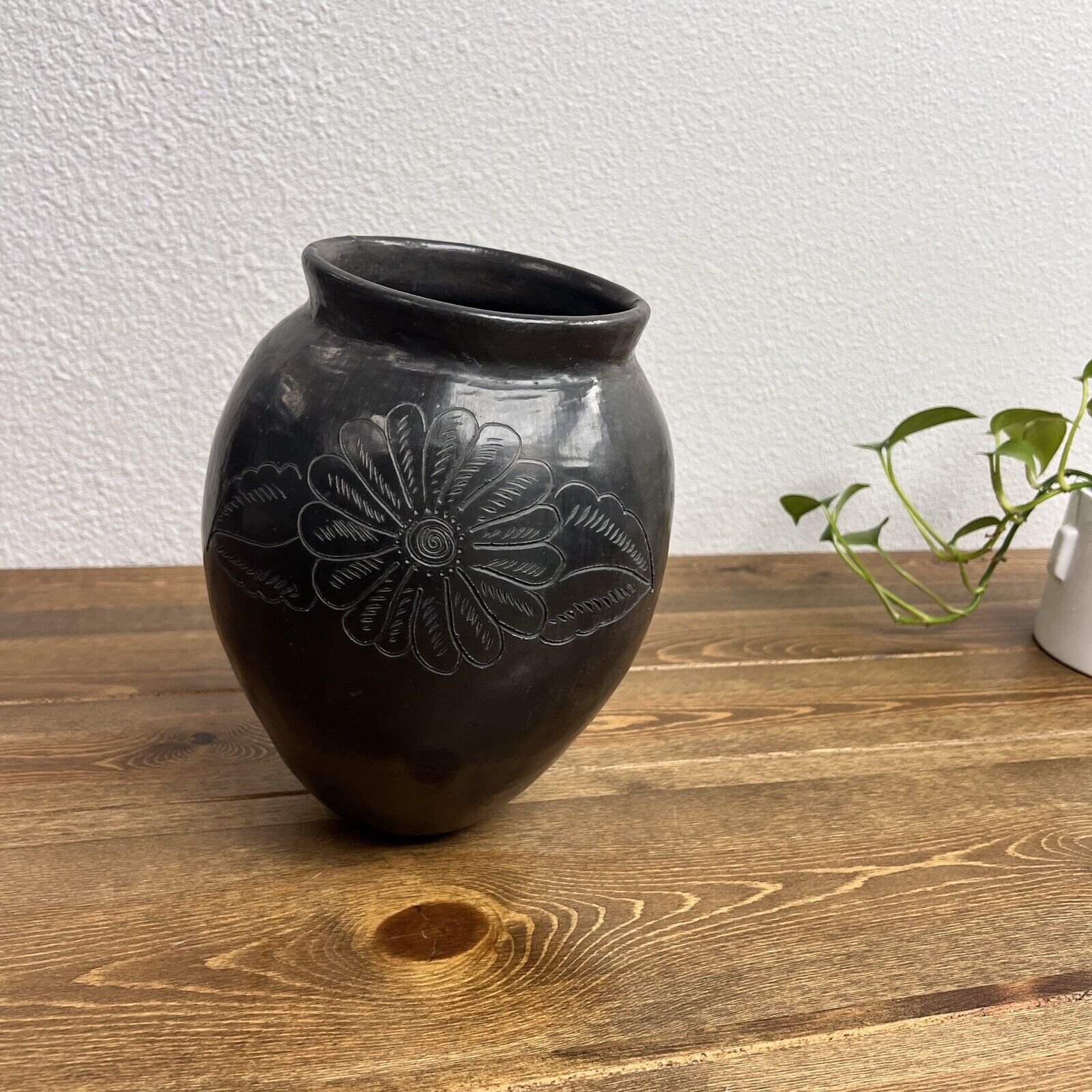 Vintage Oaxaca Black Clay Vase With Handles Home Decor