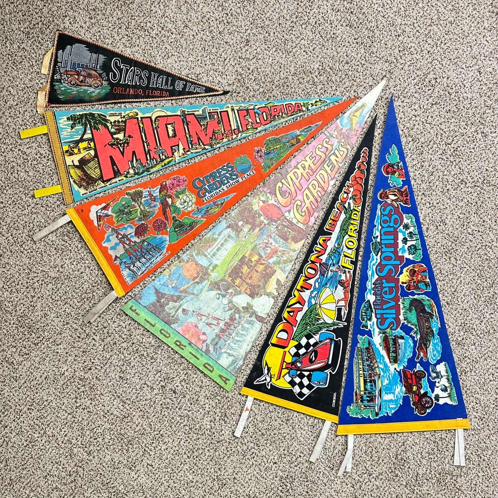 Collection of Vintage Florida Themed Travel Souvenir Pennants Banners Lot of 6