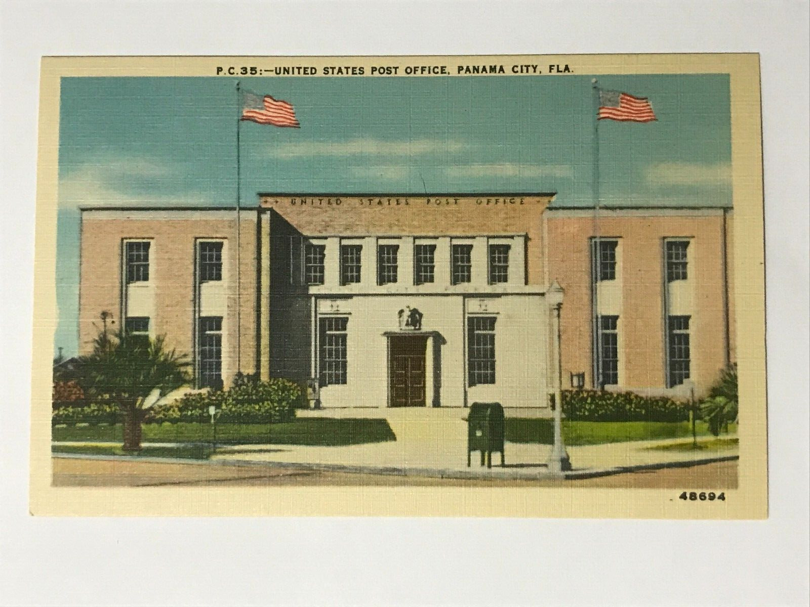 Postcard FL Panama City Florida United States Post Office Street View c1940\'s