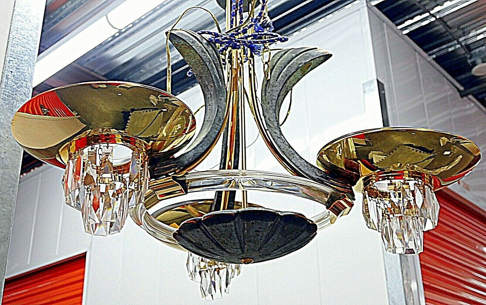 UNIQUE European Artisan Dining Chandelier: Wrought Iron/Glass 3 Halogen EUC Hvy