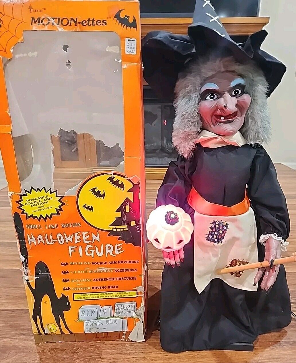 Vintage 1988 Telco Motion-ette Animated  Illuminated 24” Witch Halloween Scary