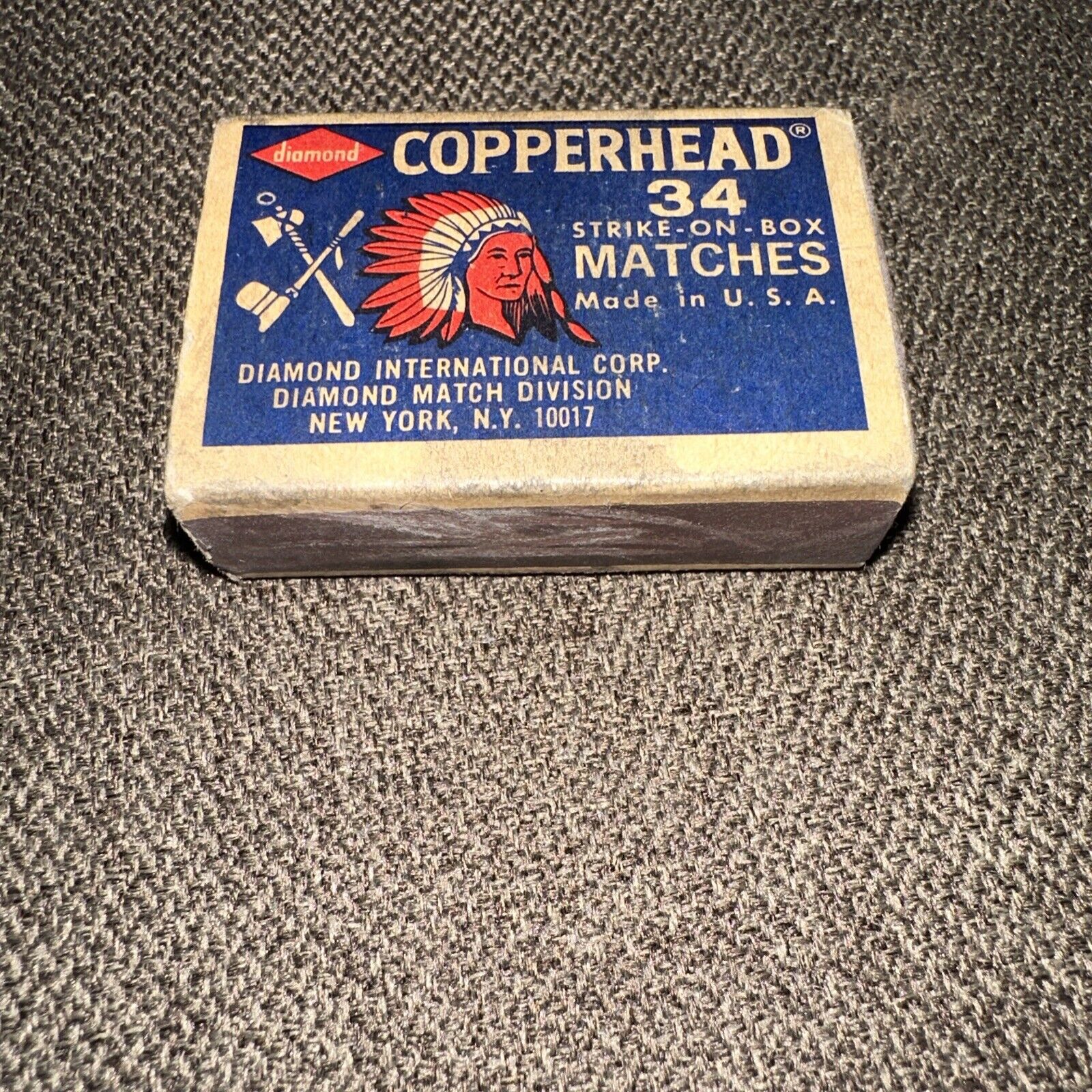 Vintage Copperhead Diamond Strike On Box Matches Pack 12 Matches Remain