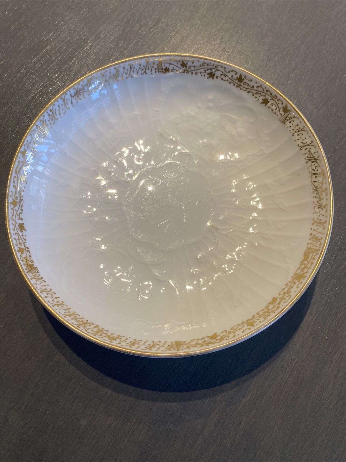 KPM Berlin Porcelain China Trinket or Candy Dish, White Gold Trim 5.5”