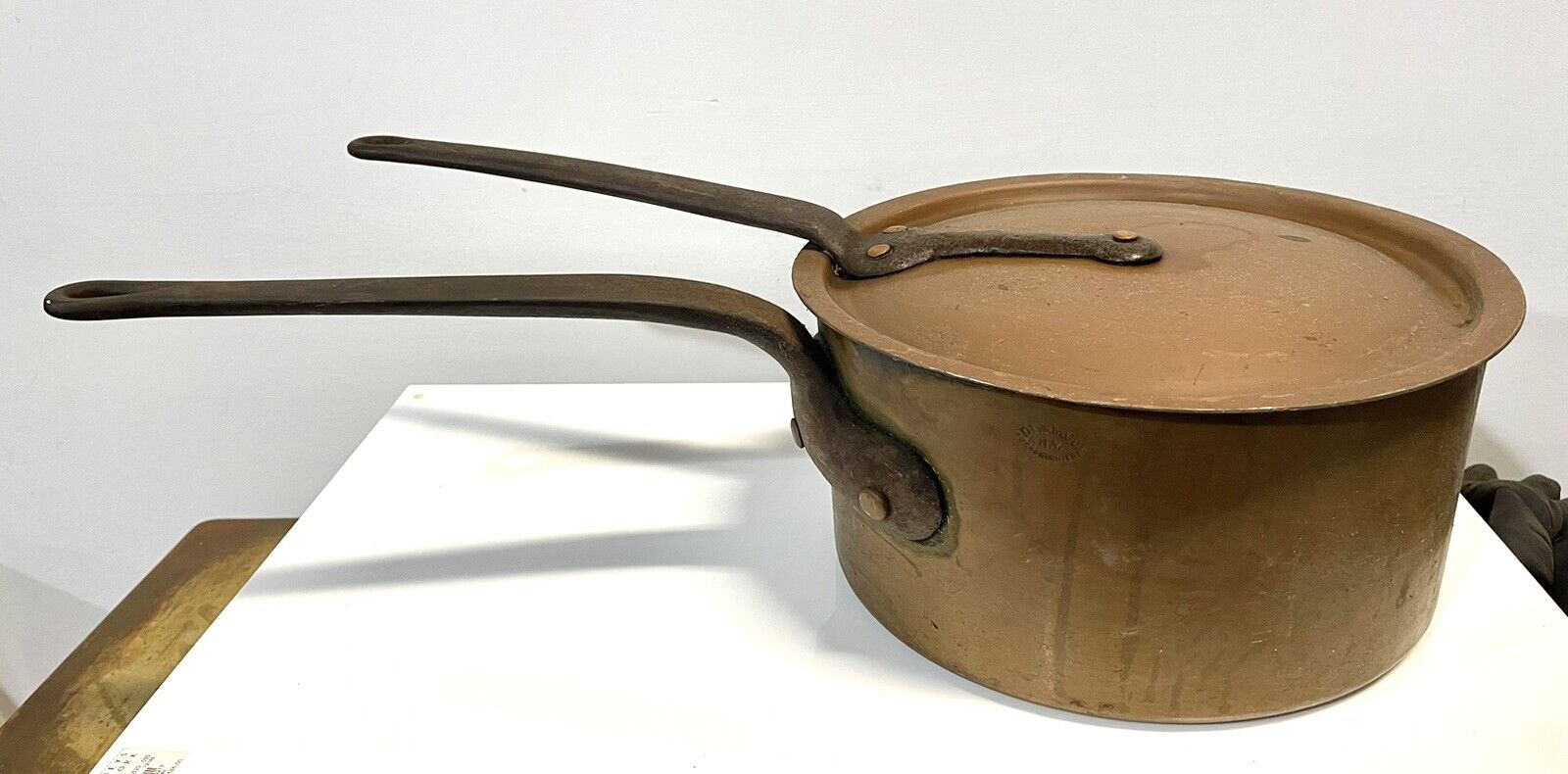 Antique Duparquet Large Copper Pan Or Pot W/ Lid New York 110 W. 22nd St.  #2