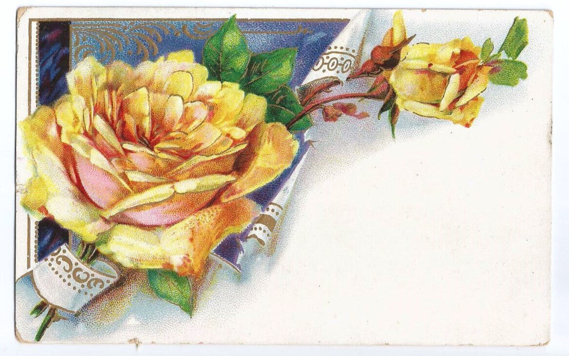 Yellow Rose Greeting Postcard Embossed c1910 ROCKY HILL NJ
