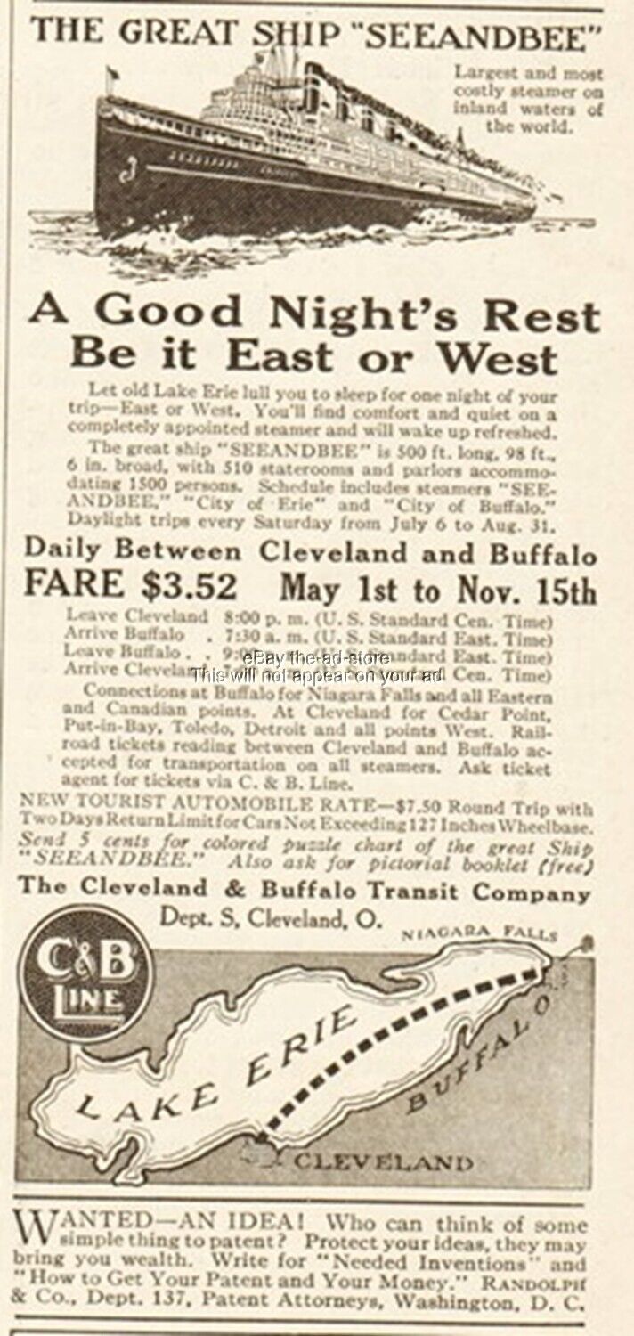 1918 Cleveland and Buffalo Transit Co C&B S S Seeandbee Steamer Steamship Ad