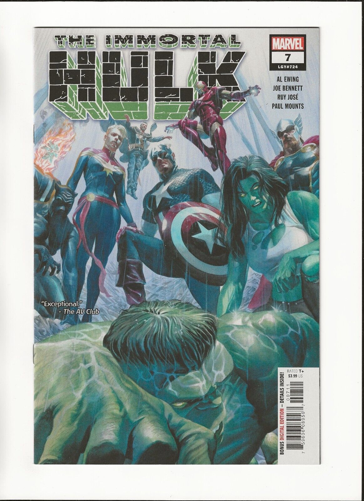 Immortal Hulk #7 Hulk vs Avengers Alex Ross Cover Art High Grade 2018