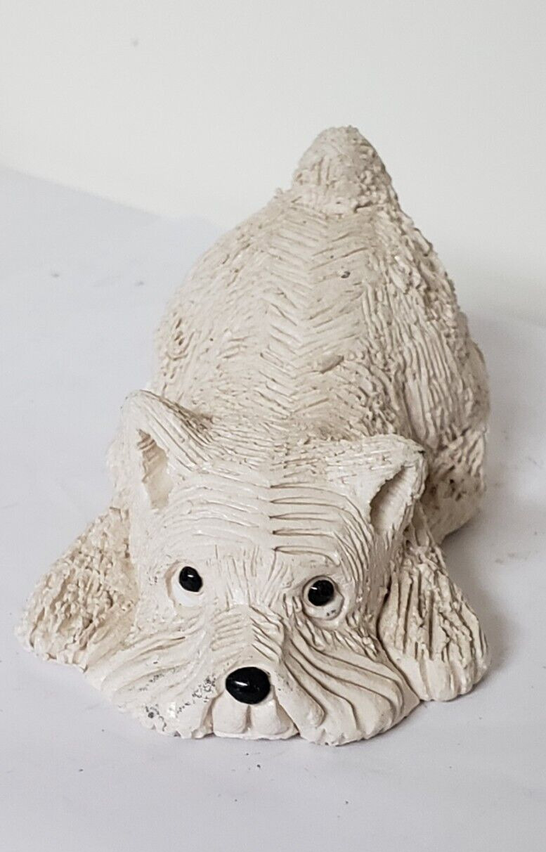 Vintage White West Highland Playful Puppy Sandstone Figurine