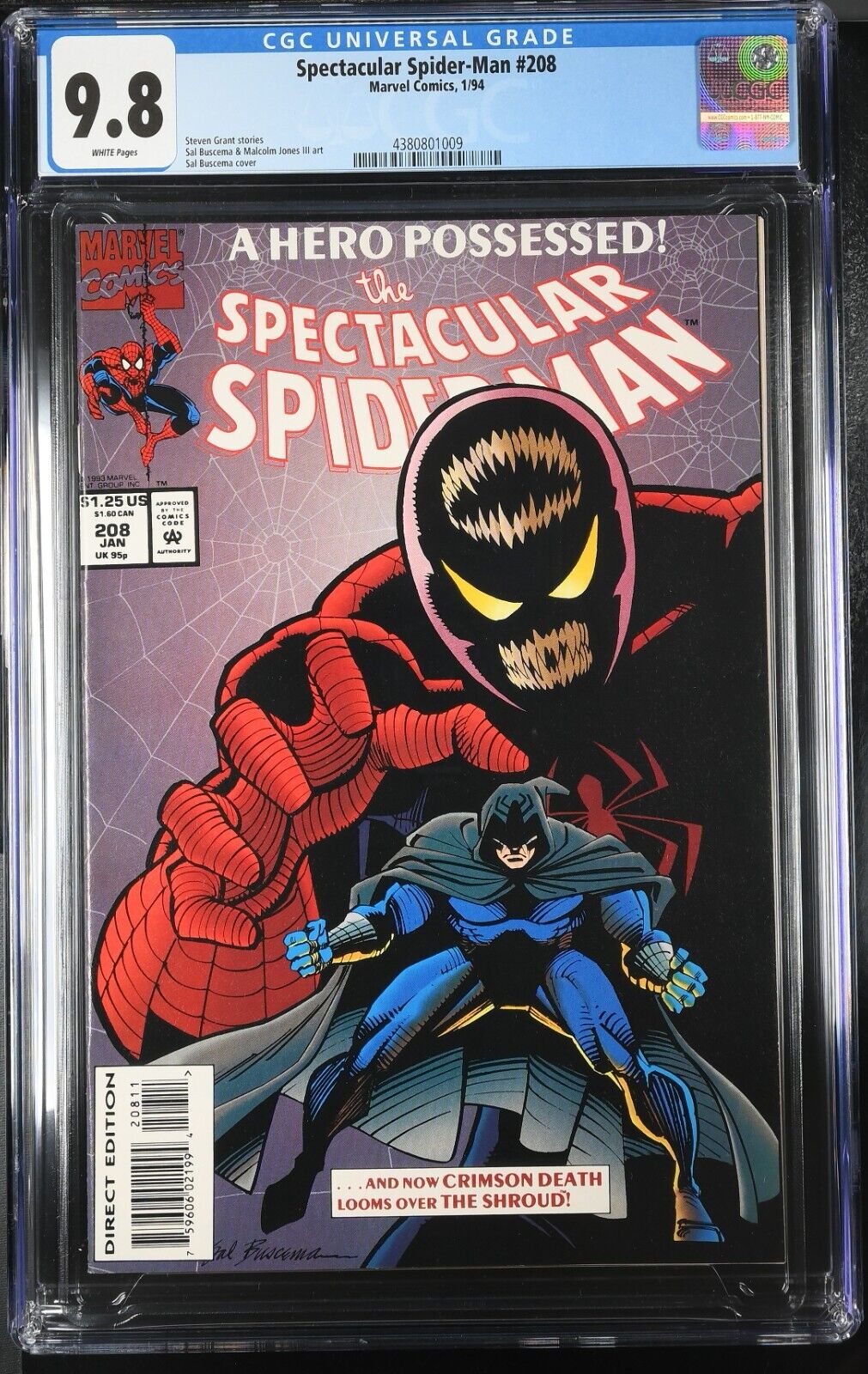 Spectacular Spider-Man #208 CGC 9.8 Shroud Sal Buscema Cover Art 1994 Marvel