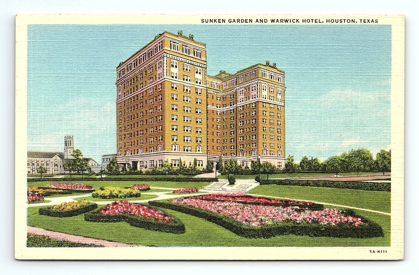 Sunken Garden And Warwick Hotel Houston Texas TX Vintage Postcard