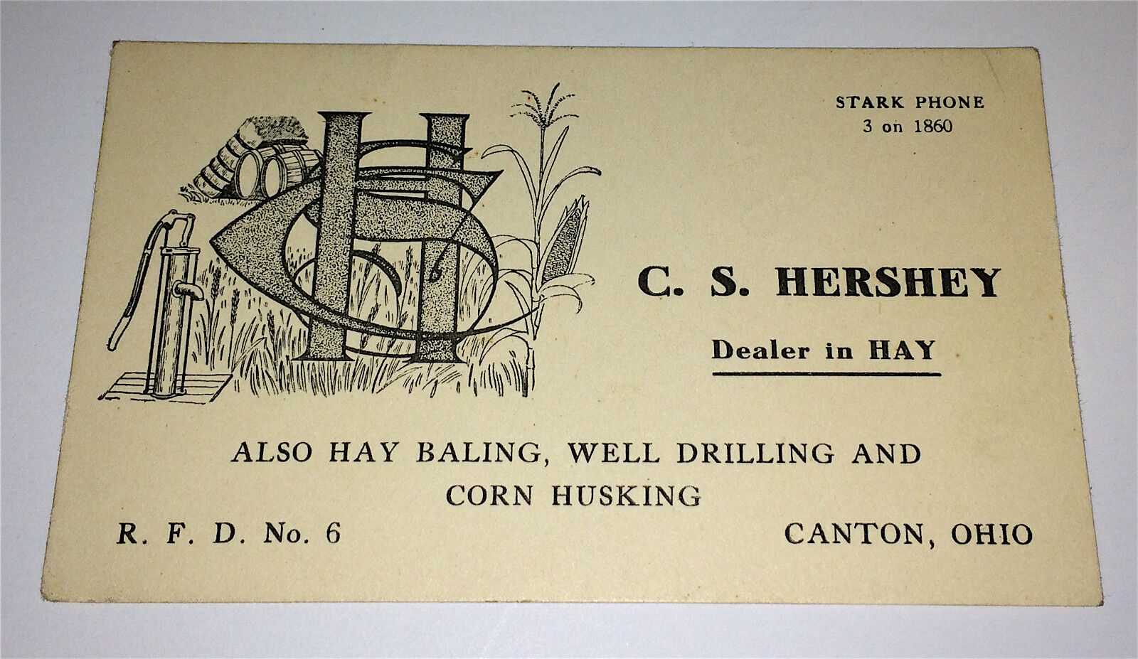 Antique Victorian C. S. Hershey Farm Dealer Business Card Hay, Drilling C.1899 