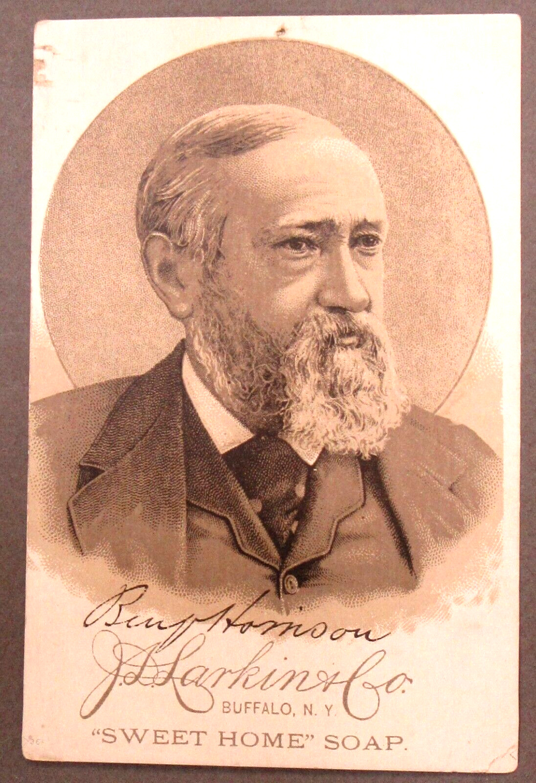 BENJ. HARRISON 1885 H603 J.D. Larkin & Co Sweet Home Soap Presidents trade card