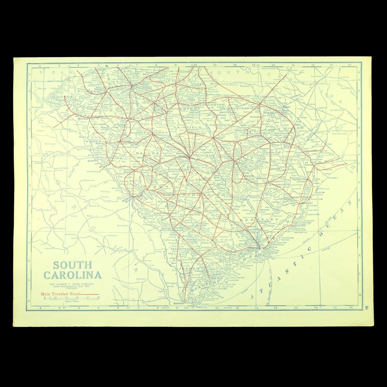 Vintage SOUTH CAROLINA Map Auto Trails Highway 1920s Charleston Antique Road