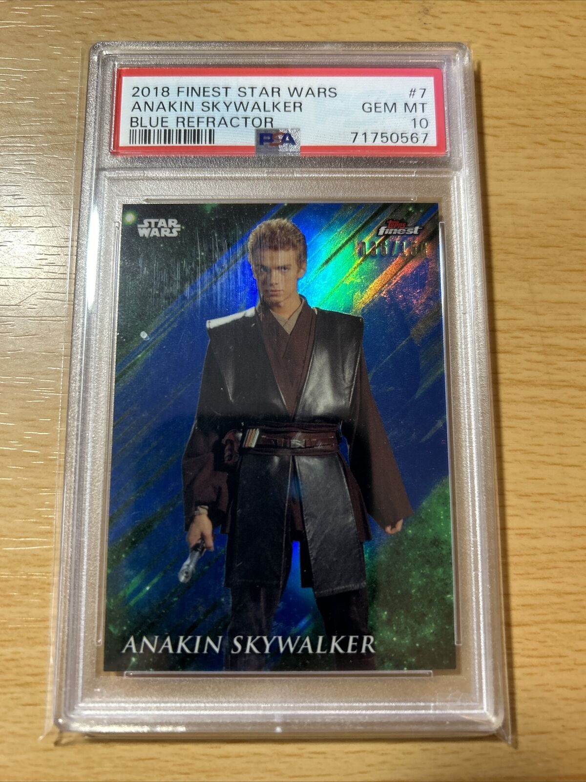 2018 Topps Finest Star Wars Blue Refractor 036/150 Anakin Skywalker #7 PSA 10