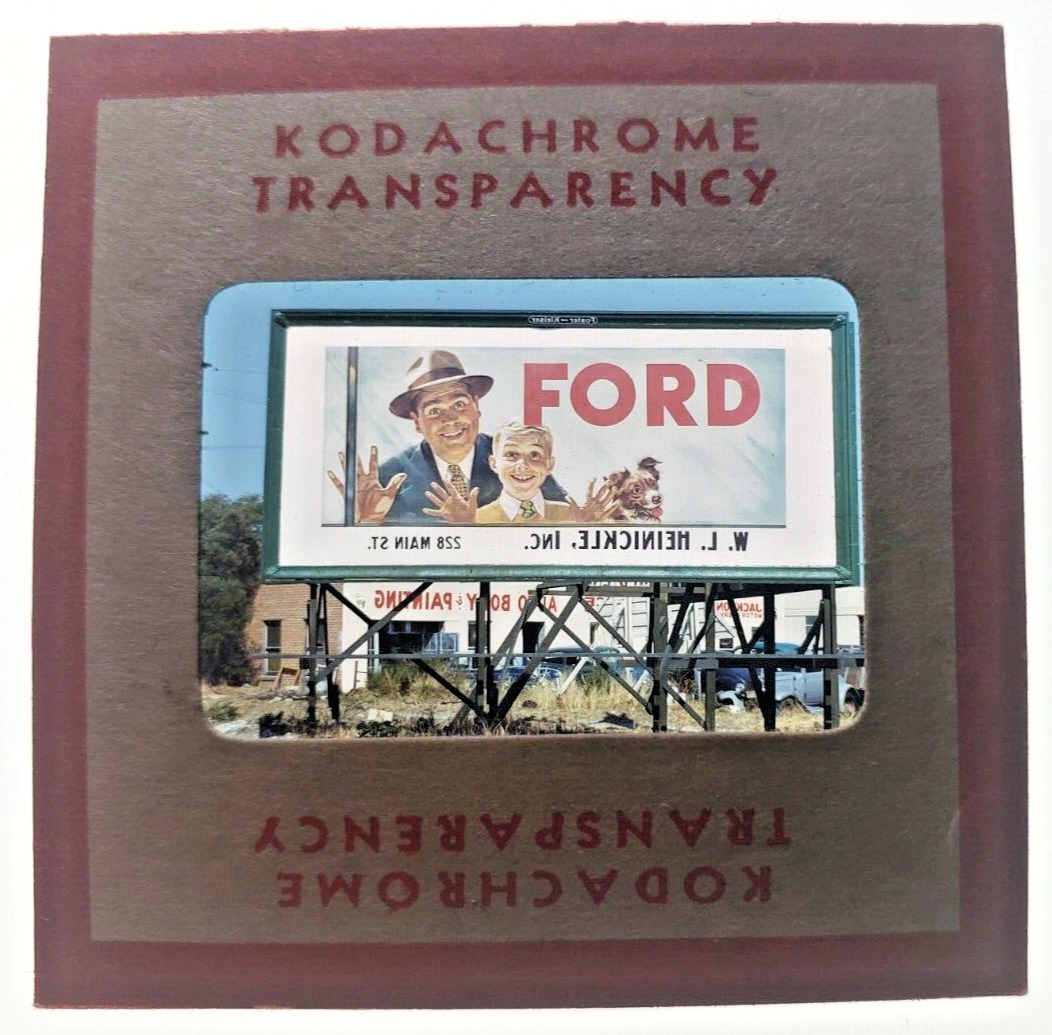 Kodachrome Red Border Slide | 1949 FORD Automobile Billboard Advertisement Sign