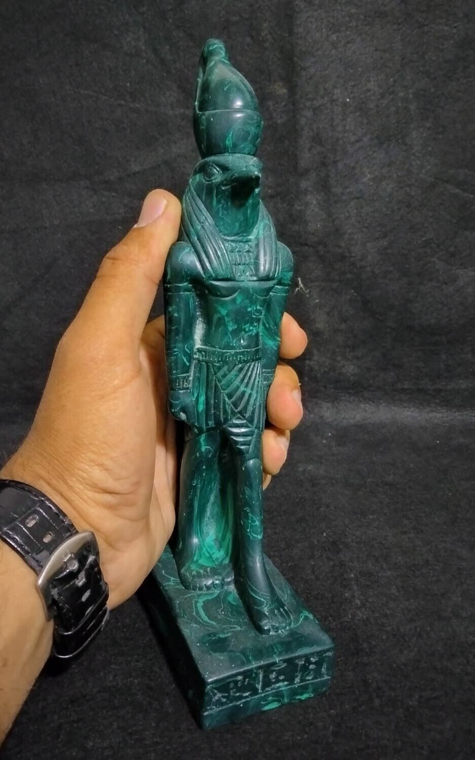 RARE EGYPTIAN ANTIQUITIES Statue God Horus Falcon Pharaonic Of Malachite Stone