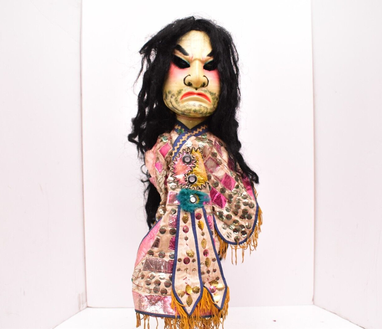 ATQ Chinese Opera Doll Puppet in Elaborate Embroidered Silk Clothing Glass Eyes