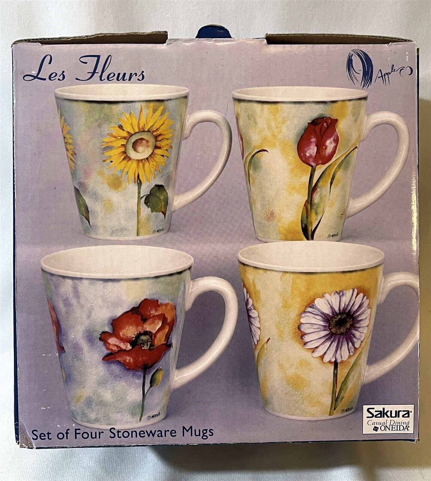 NIB/NEW 4 Coffee Mugs Cups Sakura by Oneida Les Fleurs Flower Designed by Apple