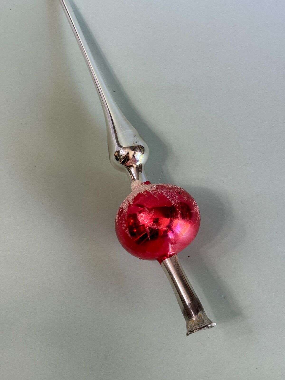 Antique Mercuriy Glass Red and Silver Christmas Tree Topper West Germany 9\