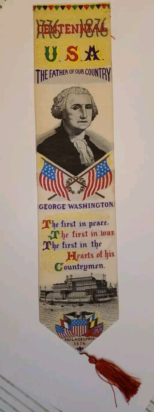 1876 George Washington STEVENGRAPH Ribbon CENTENNIAL EXHIBITION PHILADELPHIA PA