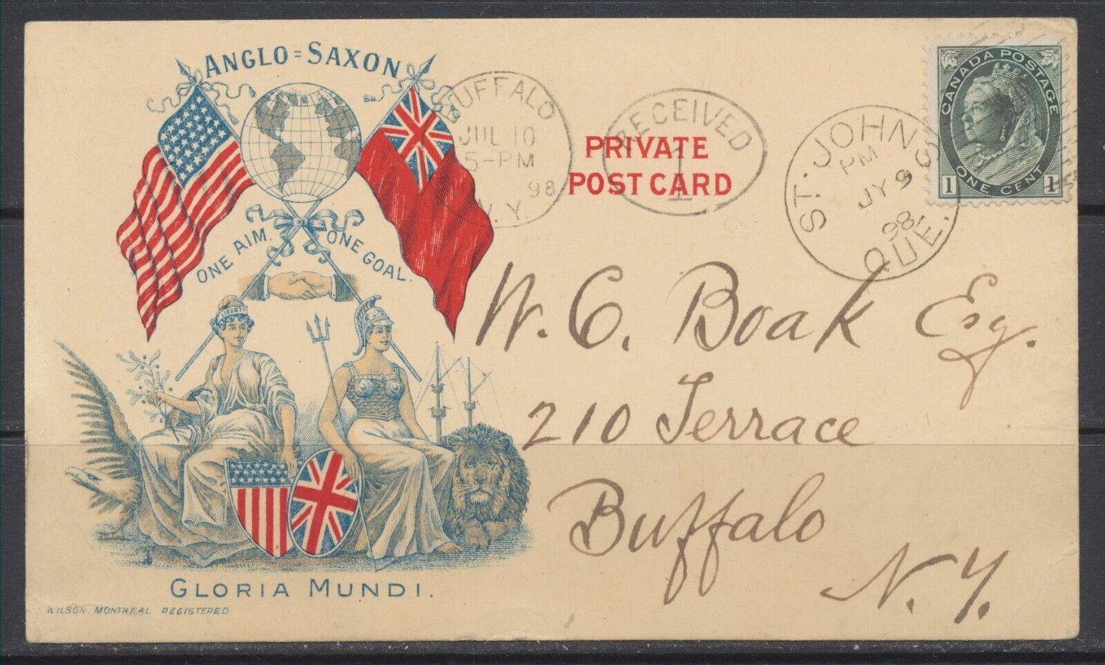 1898 Canada/USA ~ Anglo-Saxon ~ Gloria Mundi ~ Patriotic/Flags QV ~ Wilson EXC