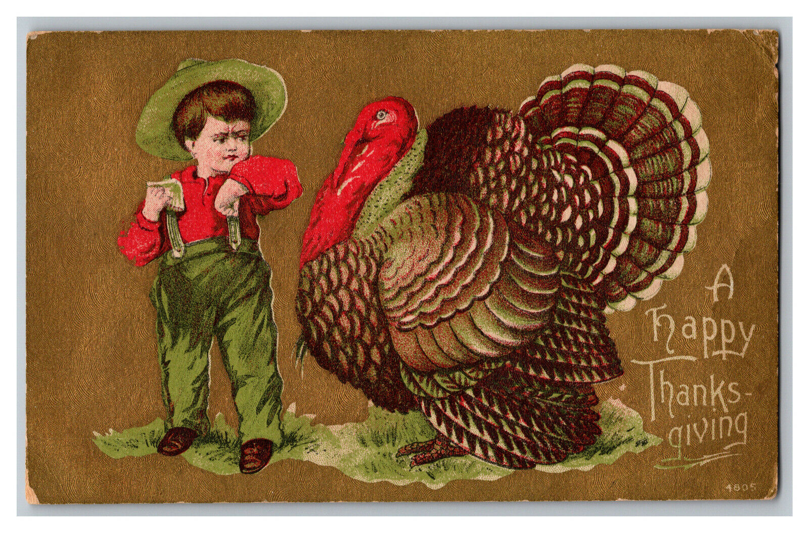 Postcard A Happy Thanksgiving Turkey Boy Standard View Card
