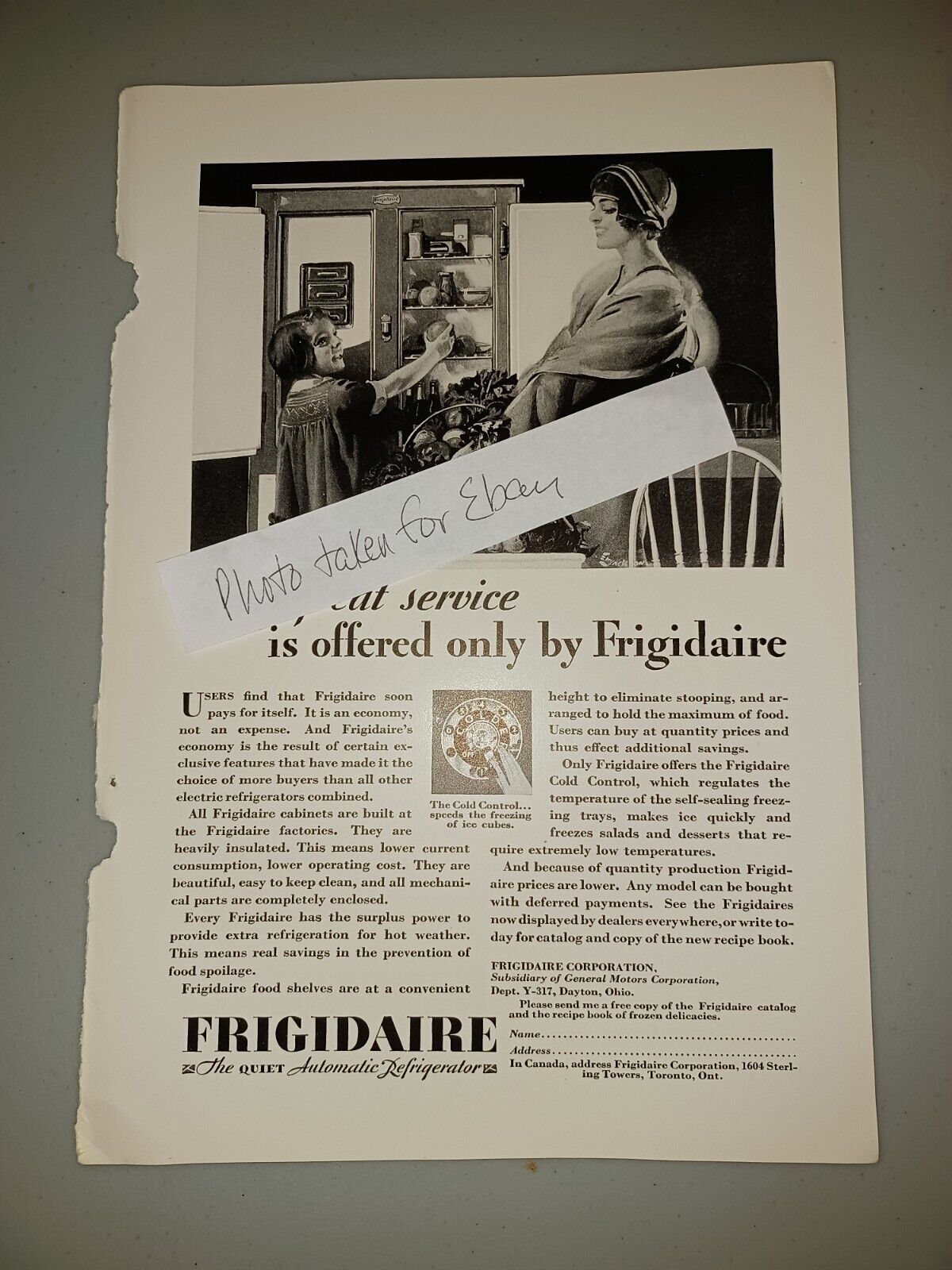 Frigidaire Automatic Refrigerator Vintage 1929 6x10 Magazine Ad