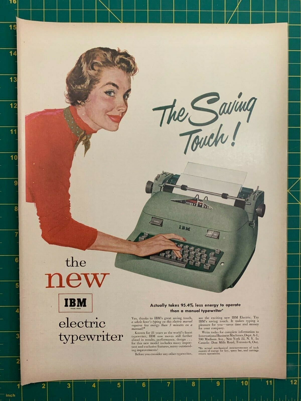 1954 Vintage The New IBM Electric Typewriter The Saving Touch Print Ad C1