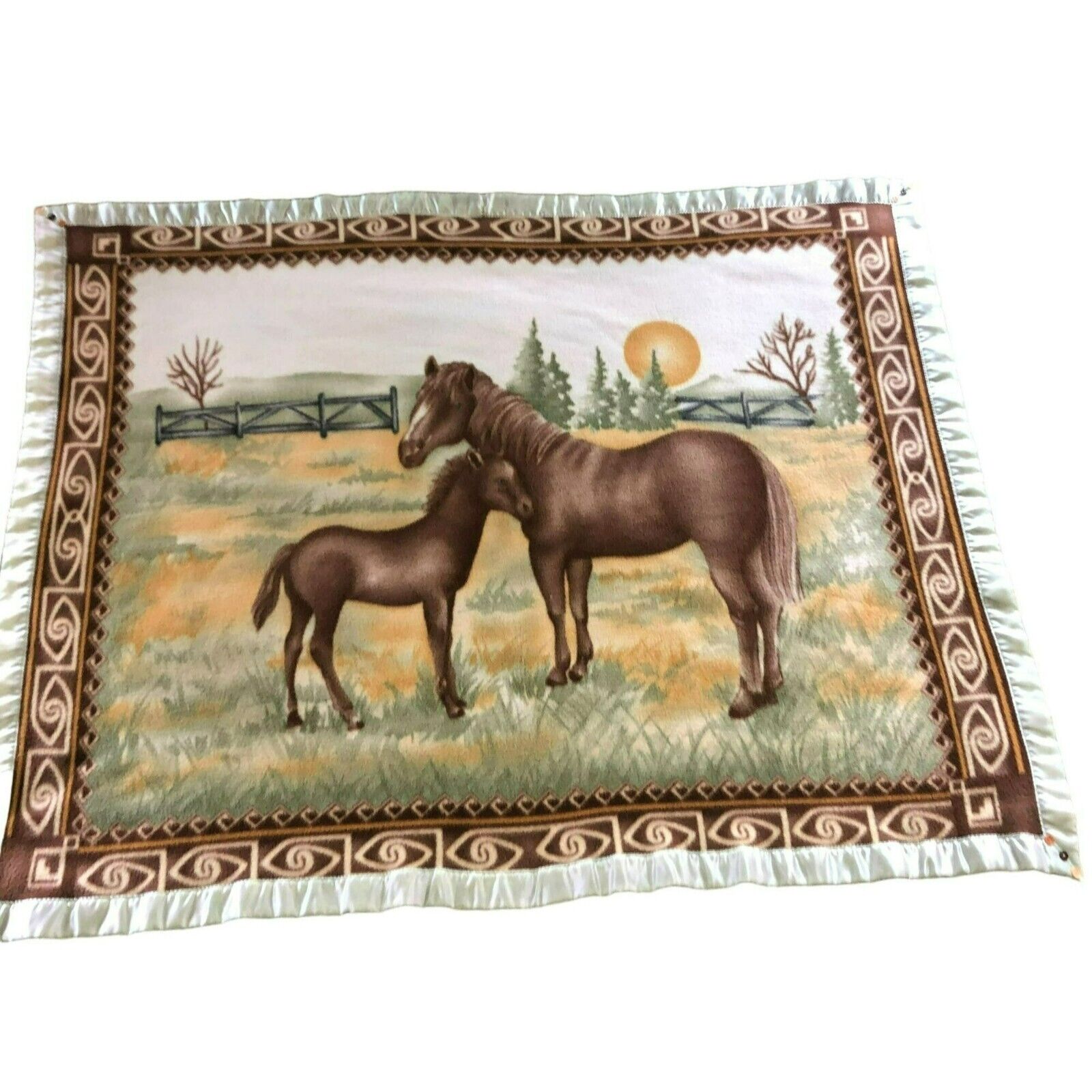 VTG SATIN TRIM HORSE BLANKET HAND SEWN TRIM BUTTONS DOUBLE SIDED 63\