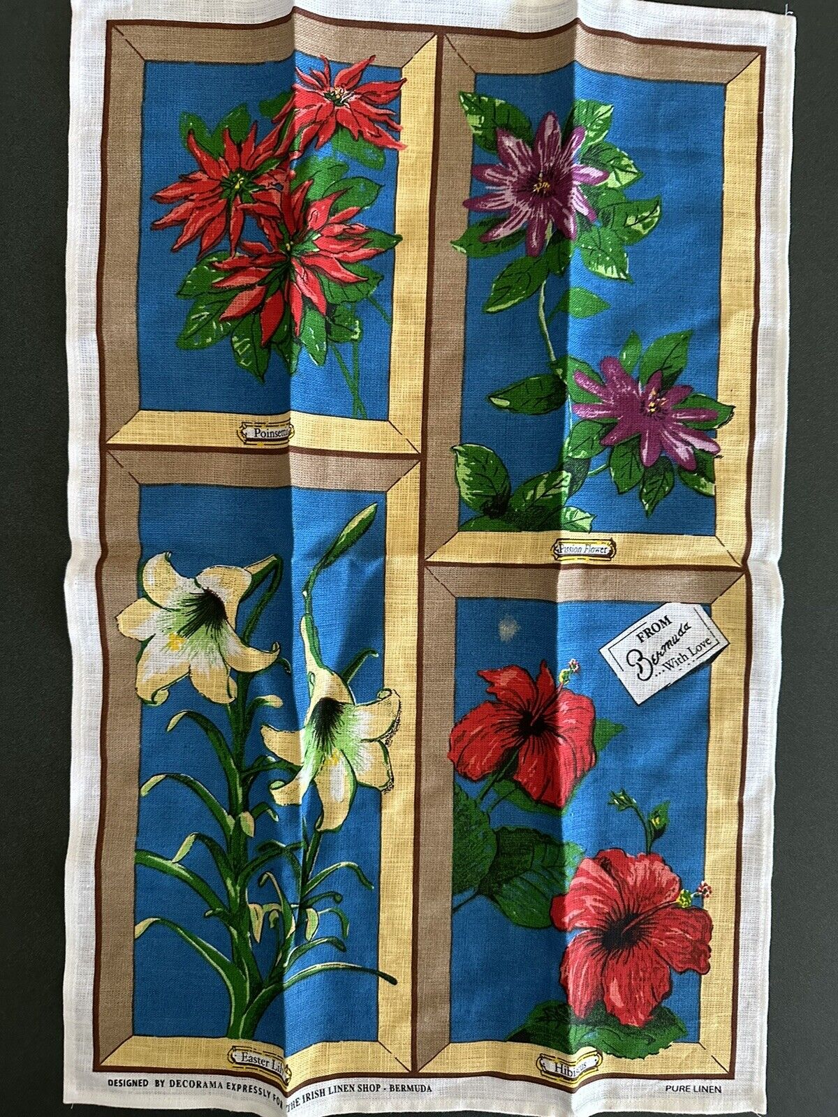 Vintage Pure Irish Linen Bermuda Flowers - Vibrant Colors - NWOT