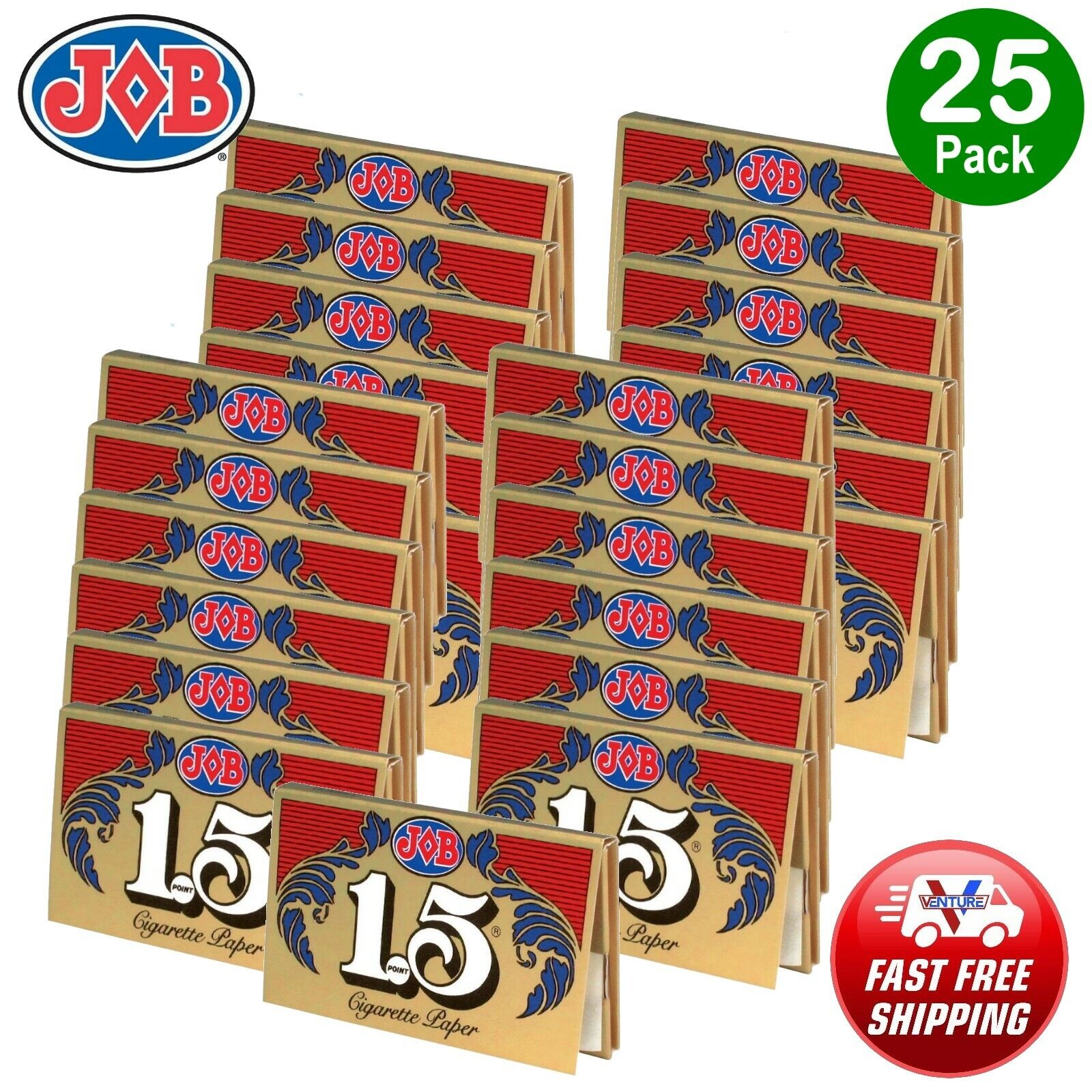 25X JOB Gold 1 1/2 1.5 Rolling Papers 25 Booklet (24 Paper Each)