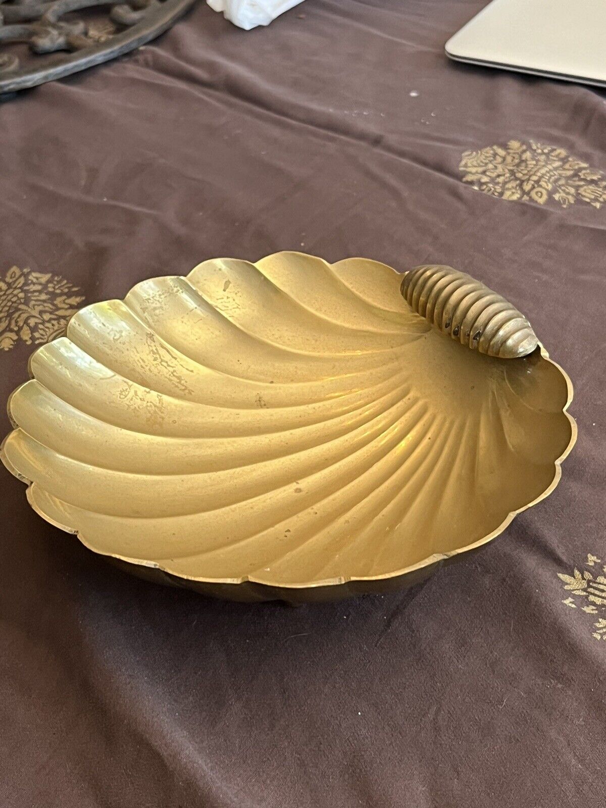 Vintage 3-Footed Brass Shell Bowl/ Dish
