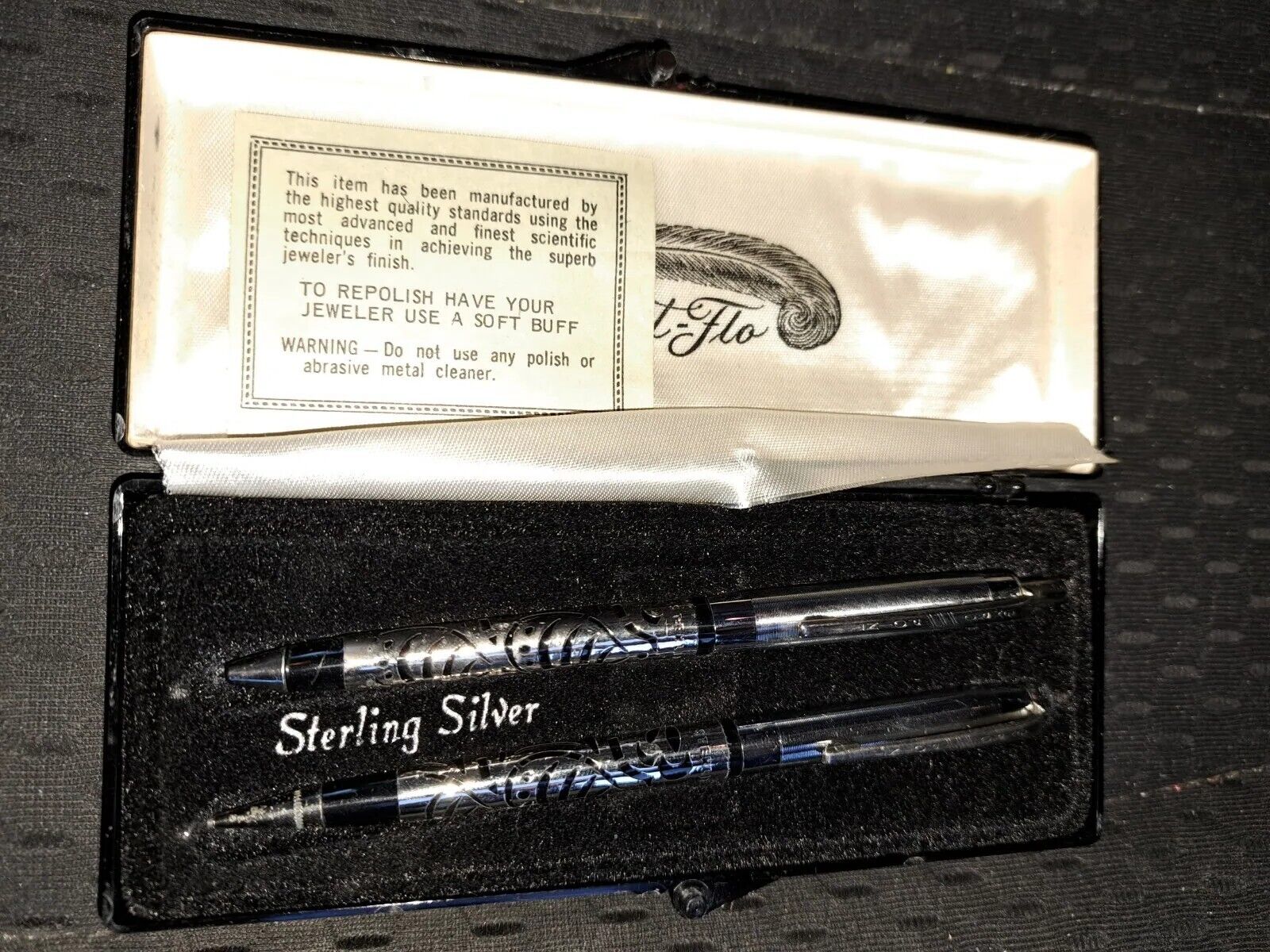 Silvercraft Sterling SIlver Vintage Pen and Pencil Set in Case with Papers NEW
