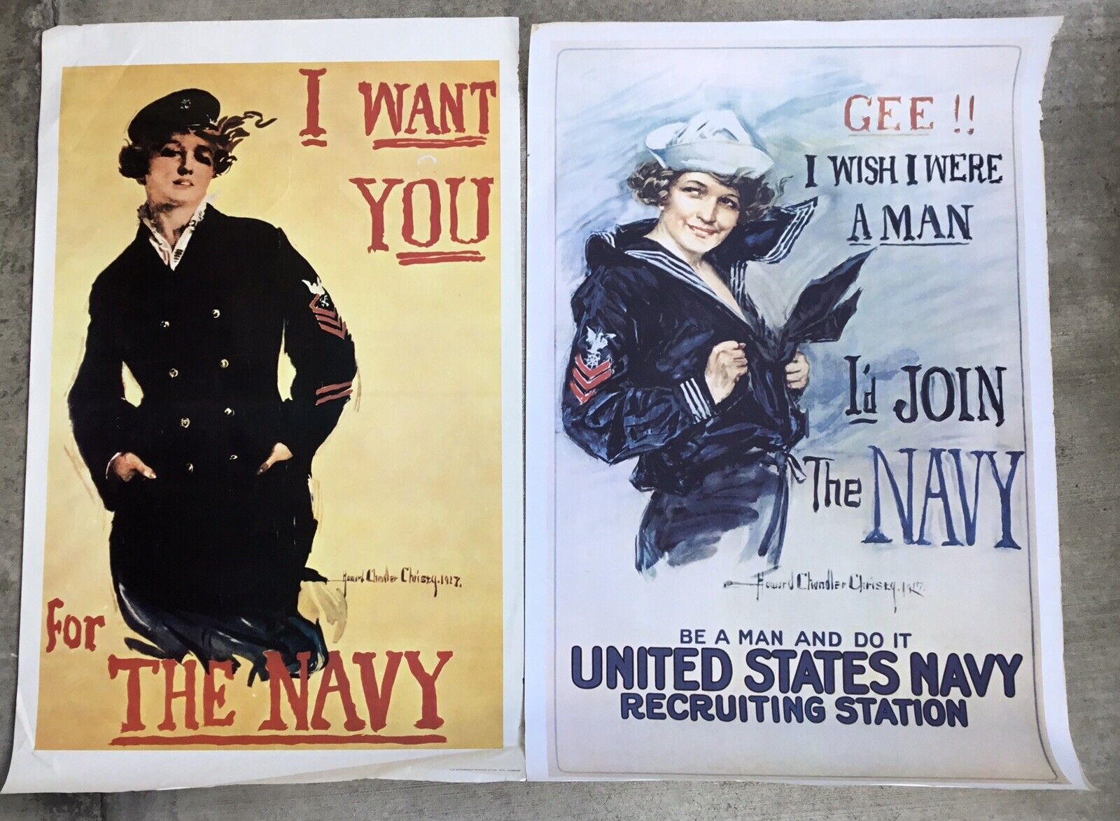 2 Antique Vintage 1917 Navy Official Recruiting Woman Poster 25\