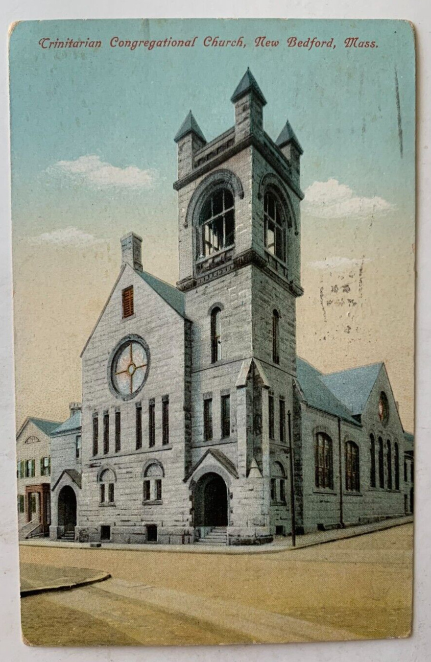 1908 MA Postcard New Bedford Massachusetts Trinitarian Congregational Church