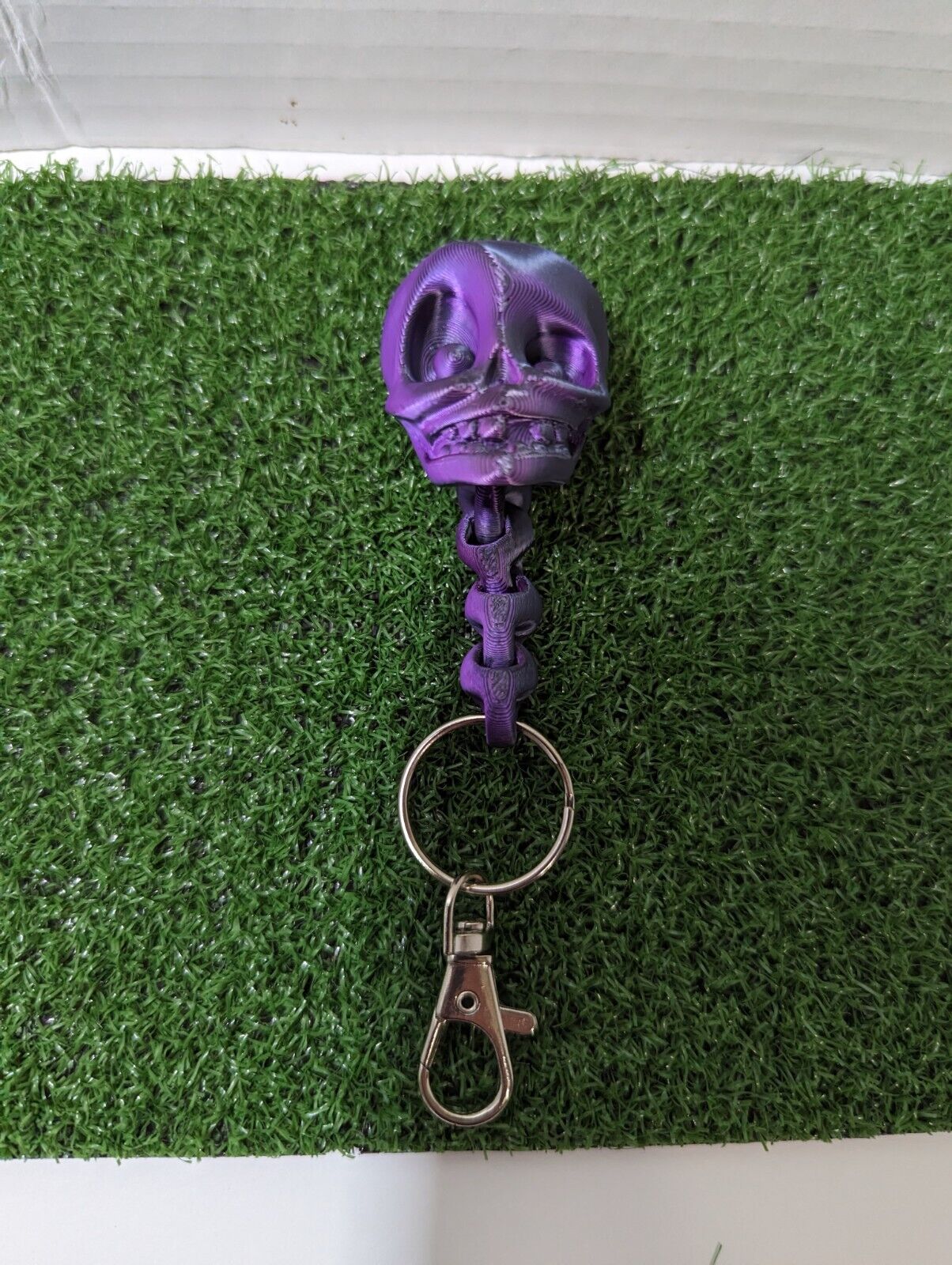 3D Printed Purple Black SKULL HEAD Keychain Key Ring