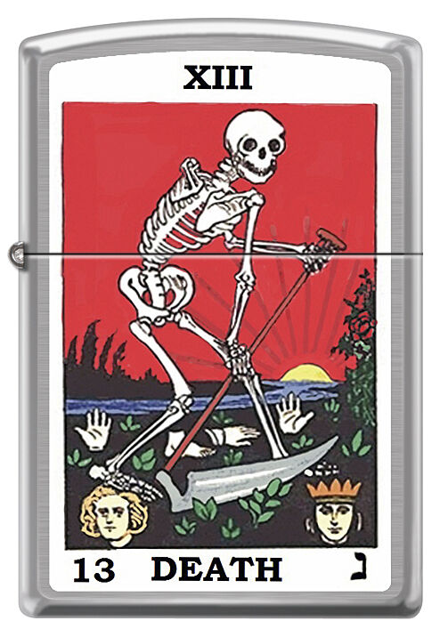  Tarot XIII Death Card skeleton with Sickle Brushed Chrome Zippo Lighter