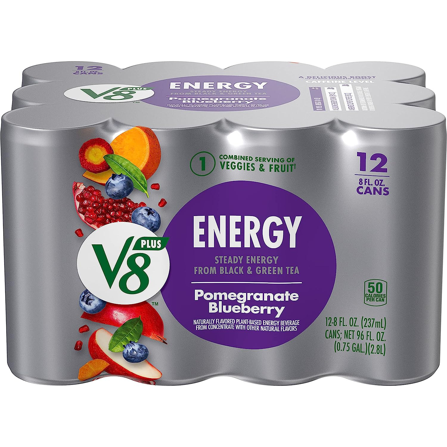 V8 Plus ENERGY Pomegranate Blueberry Energy Drink, 8 Oz, 12 Pack; 