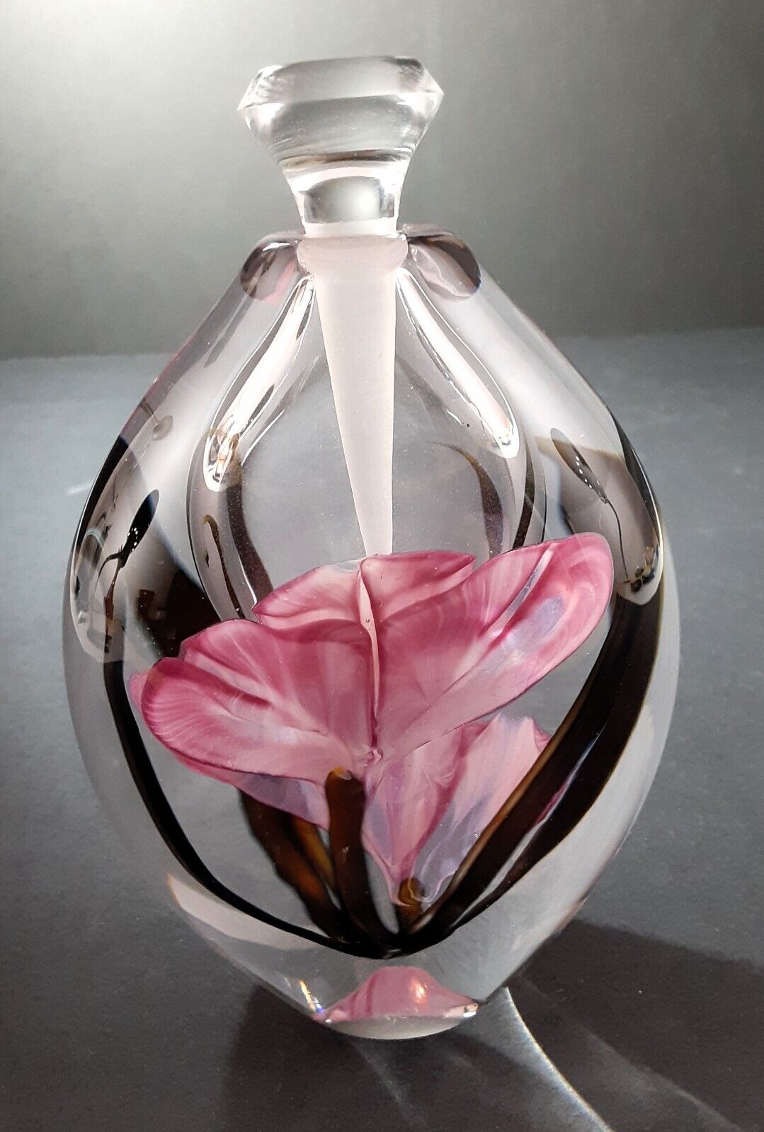Rick Satava Faceted Perfume Bottle with Pink Irises - 5-1/2\