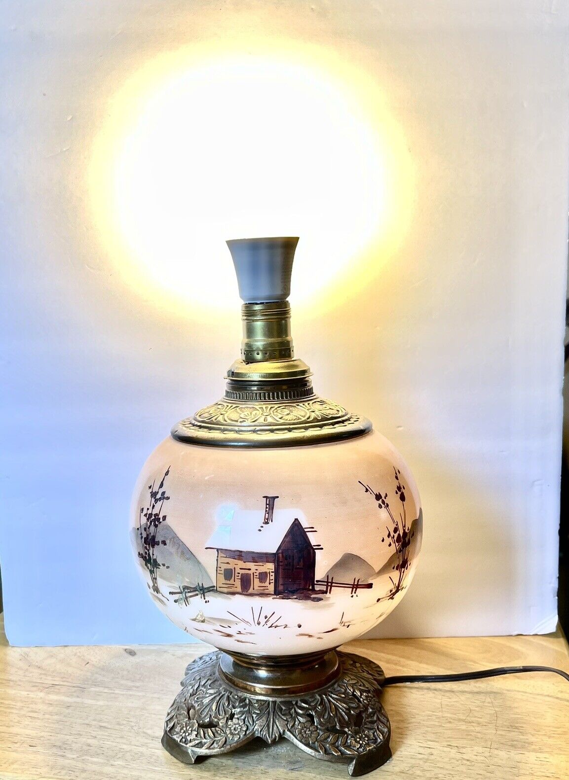 Parlor Globe Lamp Double Light Rustic/Farmhouse/Victorian/Japanese Heavy Brass