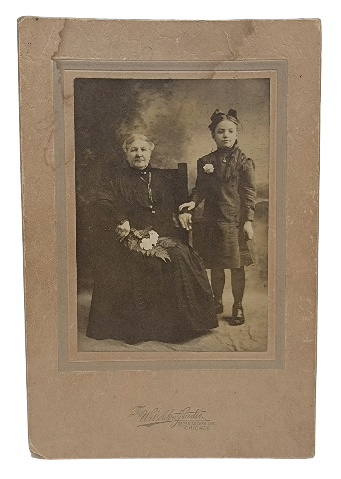 Chicago IL-Illinois, Woman And Girl Portrait, Antique Cabinet Card Photograph