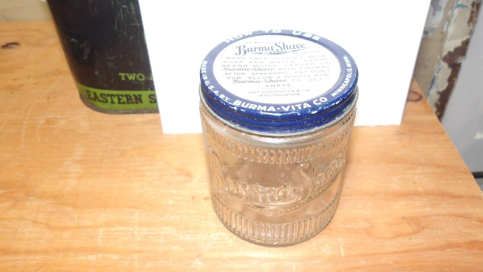 Vintage- Original 1930\'s Burma-Shave Glass Jar Shave Creme - Embossed Glass